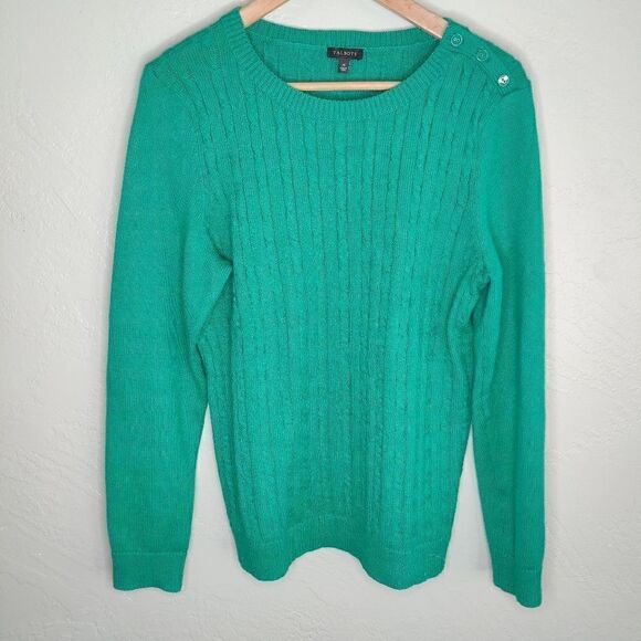 Talbots Green Cable Knit Button Design Long Sleeve Sweater - Picture 2 of 7